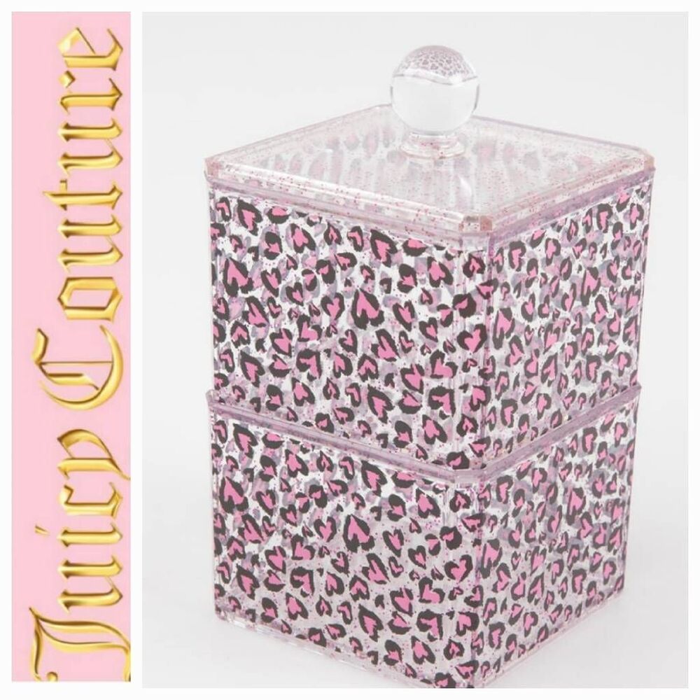 Juicy Couture Home Heart Leopord Print‎  Stackable Lidded Cosmetic Organizer